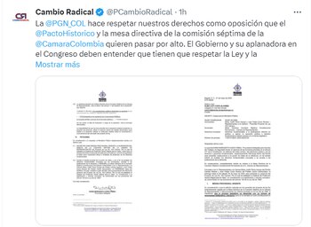 Partido Cambio Radical pidió más plazo para ponencia alternativa a la reforma pensional en la Cámara de Representantes - crédito @PCambioRadical/X
