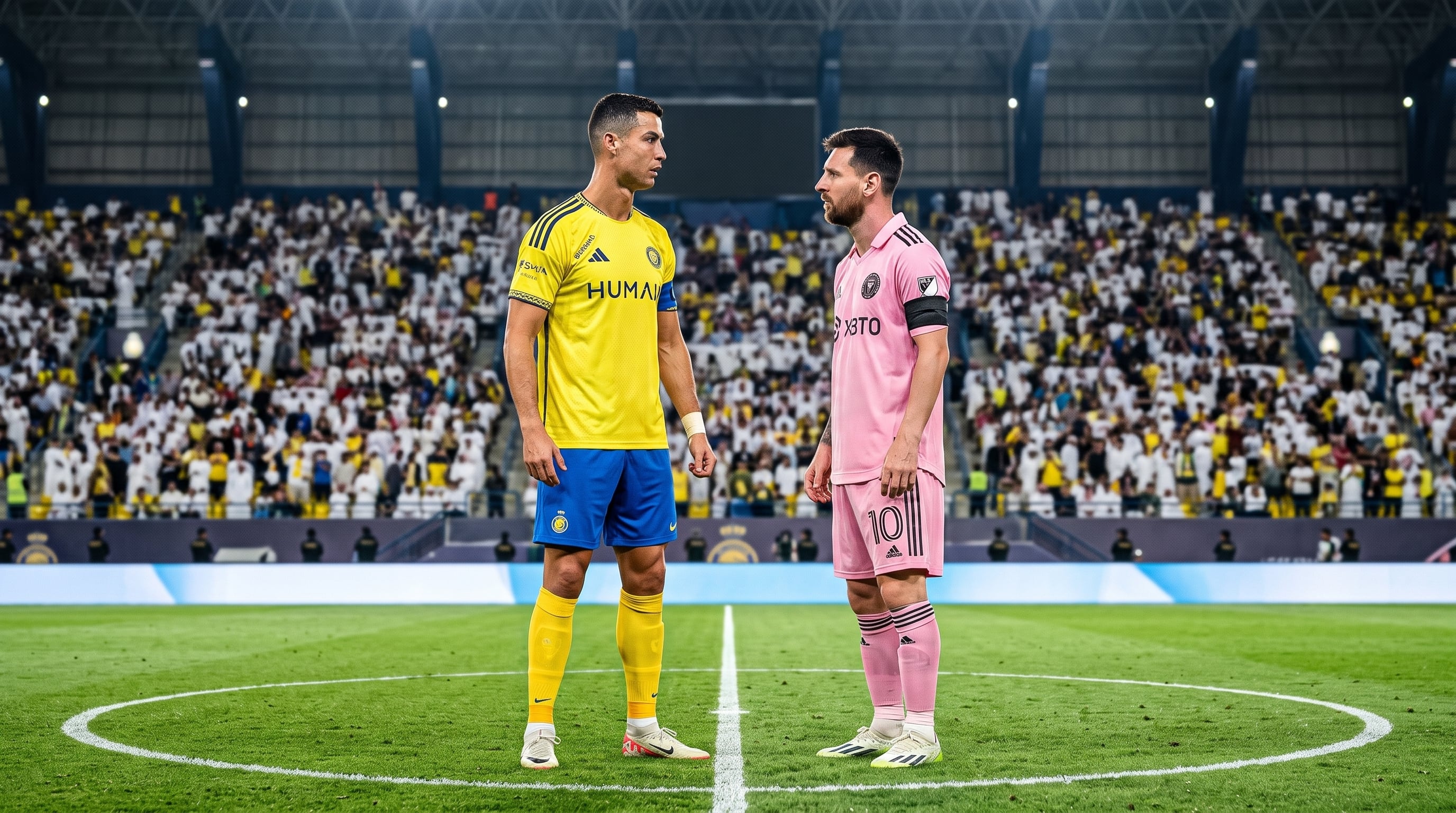 Cristiano Ronaldo con los colores de Al Nassr cara a cara con Lionel Messi, de Inter Miami (Imagen Ilustrativa Infobae)