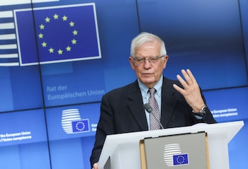 High Representative of the European Union for Foreign Affairs and Security Policy Josep Borrell attends a news conference after Russia's invasion of Ukraine, in Brussels, Belgium, February 28, 2022. REUTERS/Yves Herman