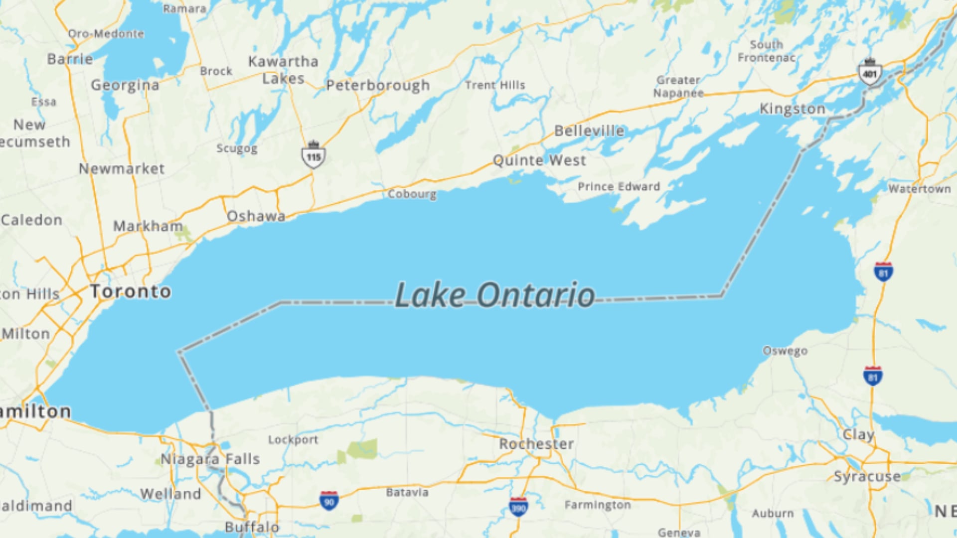 MapQuest rechazó renombrar el lago Ontario como “Lake America” en sus mapas. (MapQuest)