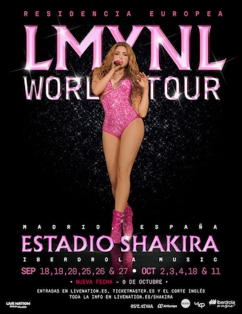 Residencia europea de Shakira en Madrid, con 12 dechas.