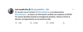 Luis Lacalle Pou informó a