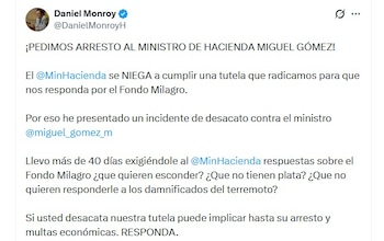 El representante a la Cámara Daniel Mauricio Monroy solicitó un incidente de desacato contra el ministro de Hacienda (@DanielMonroyH/X)