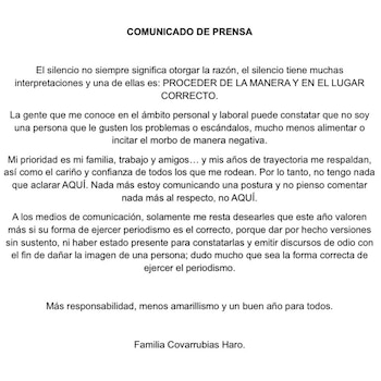 Comunicado del actor Juan Diego