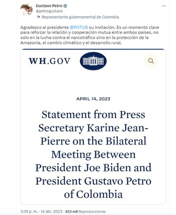 El presidente Petro agradeció la
