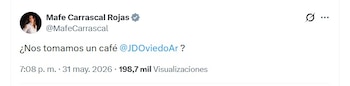 Mafe Carrascal y su llamativa invitación a Juan Daniel Oviedo tras su derrota en las elecciones presidenciales - crédito @MafeCarrascal/X