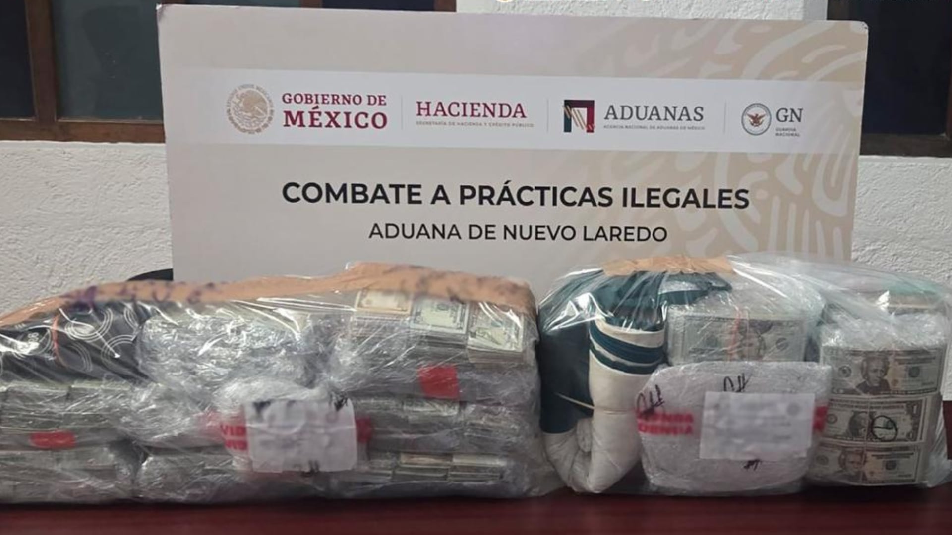 Confiscan paquetes con dinero en efectivo en la aduana de Tamaulipas: el cargamento suma más de 750 mil dólares. SSPC