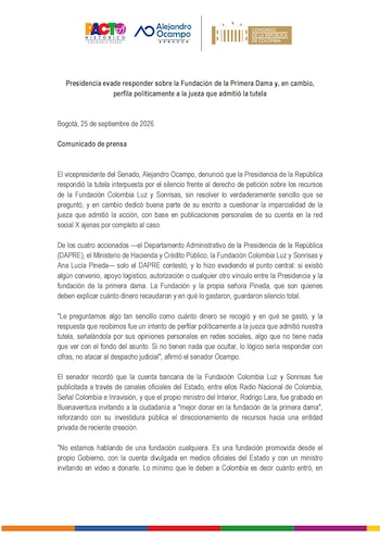 Alejandro Ocampo denunció que la Presidencia no habría respondido de fondo sobre el manejo de los recursos recaudados para los damnificados del terremoto del 10 de agosto - crédito @alejoocampog/X