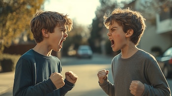 Dos hermanos discuten durante un