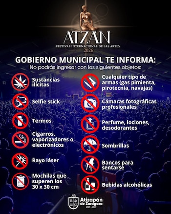 Las mochilas que superen los 30 por 30 centímetros no pueden ingresar al recinto.
(Facebook/Gobierno de Atizapán de Zaragoza)