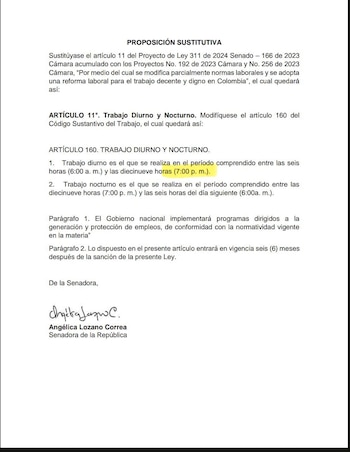 Documento enviado por la senadora