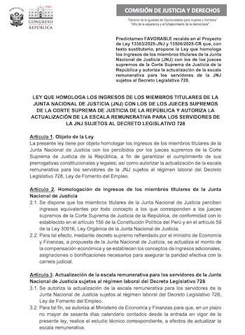 Predictamen para que miembros de la JNJ ganen lo mismo que un juez supremo