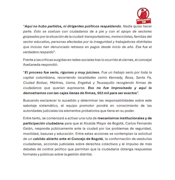 El equipo promotor presentará pruebas de sabotaje y obstáculos en la revocatoria ante autoridades judiciales para exigir investigación - crédito suministrado a Infobae Colombia