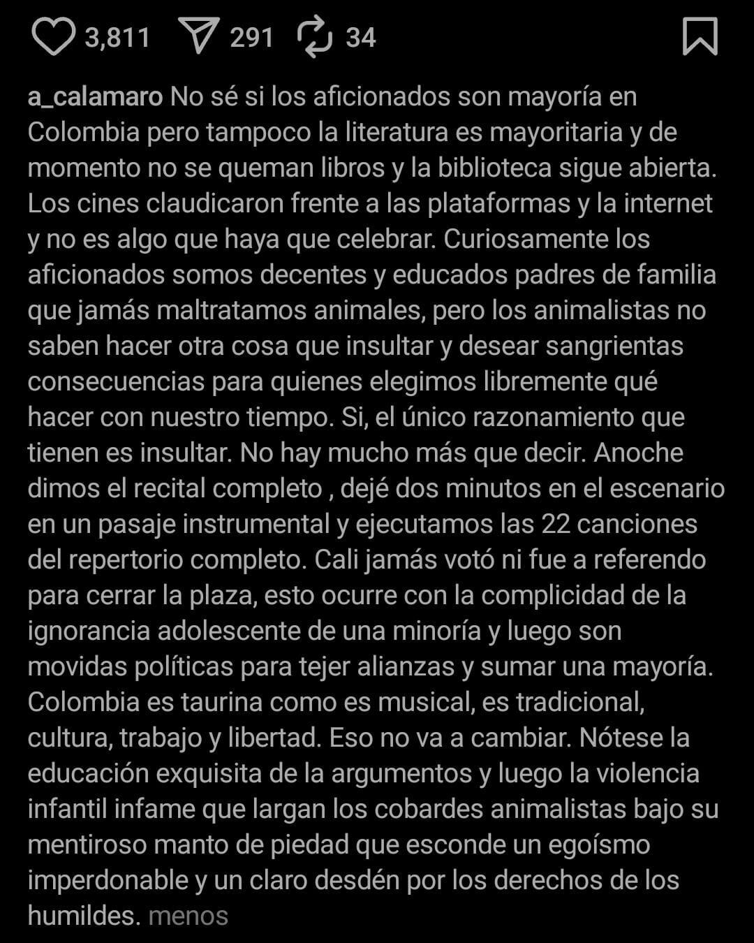 El largo mensaje avivó aún más la polémica - crédito Instagram