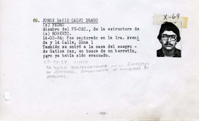 Jorge David Calvo Drago fue víctima de la represión estatal en 1984, estuvo 49 días desaparecido y su caso figura en el Diario Militar de Guatemala. (Diario Militar)