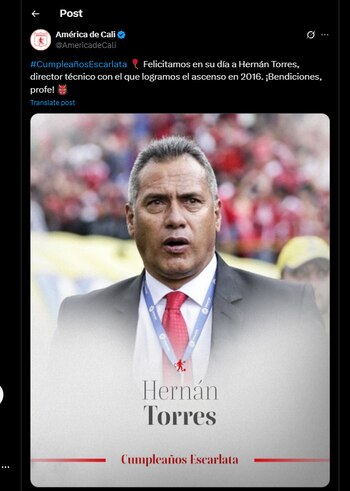 El entrenador tolimense está cumpliendo años el 31 de mayo de 2025-crédito @AmericadeCali/X