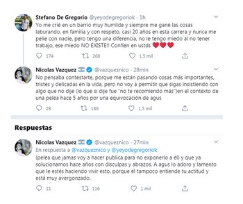 Nico Vázquez le respondió a Stéfano de Gregorio