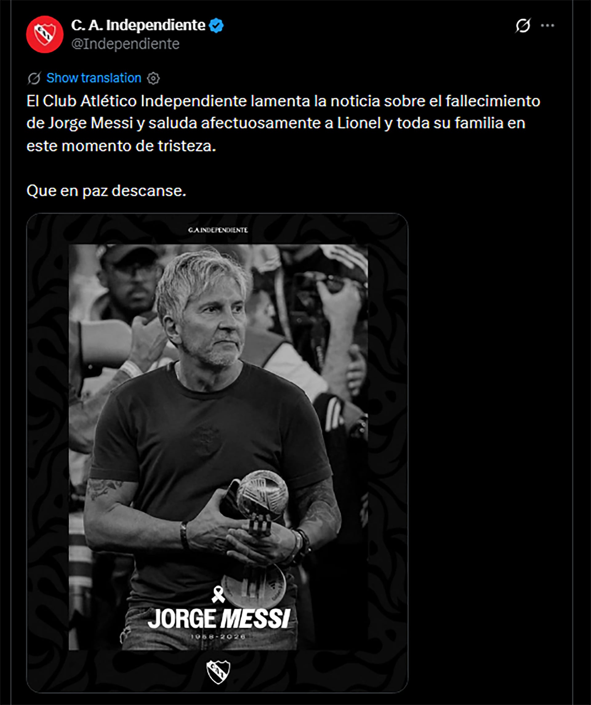 mensajes por fallecimiento de jorge messi