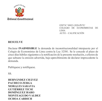 Resolución del Tribunal Constitucional del Perú que declara inadmisible la demanda de inconstitucionalidad contra la Ley 32581