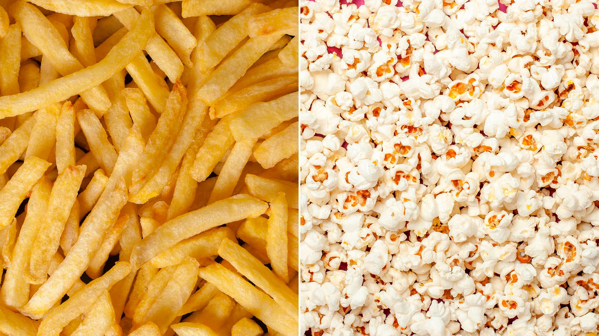 Reemplazar papas fritas por pochoclos integrales aporta fibra y reduce el consumo de grasas y aditivos perjudiciales para el intestino (Freepik)