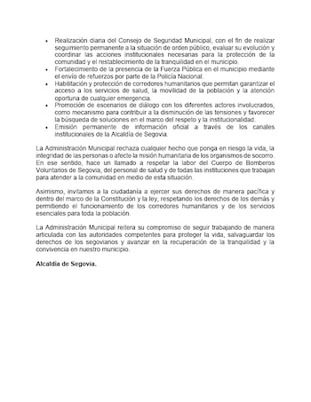 La Alcaldía de Segovia adoptó las restricciones después de un Consejo Subregional y un Consejo Extraordinario de Seguridad con autoridades civiles, militares y de policía - crédito Alcaldía de Segovia
