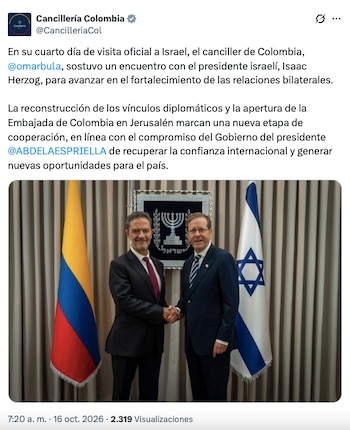 Canciller Omar Bula se reunió con Isac Herzog, presidente de Israel