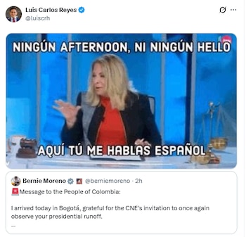 Luis Carlos Reyes contestó al senador Bernie Moreno por enviar su mensaje a colombianos en inglés - crédito @luiscrh/X
