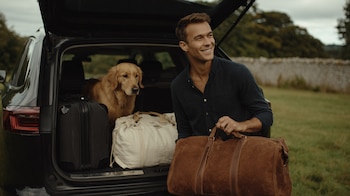 un hombre y su mascota se preparan para hacer un viaje juntos. (Imagen Ilustrativa Infobae)