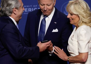 Argentina's President Alberto Fernandez shows