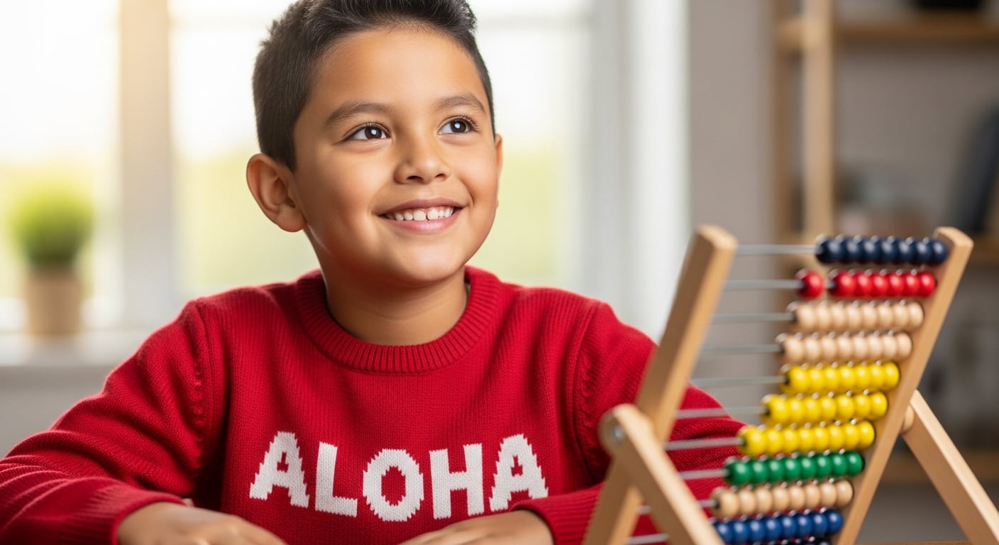 Un niño resuelve mentalmente problemas matemáticos, mientras un ábaco se encuentra a su lado. (Imagen Ilustrativa Infobae)