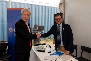 El presidente del ITS Academy Nuove Tecnologie della Vita-Giulio Natta, Giuseppe Nardiello, y el presidente de la CCIIA, Darío H. Pellegrini, durante la visita a Córdoba el pasado 9 de septiembre