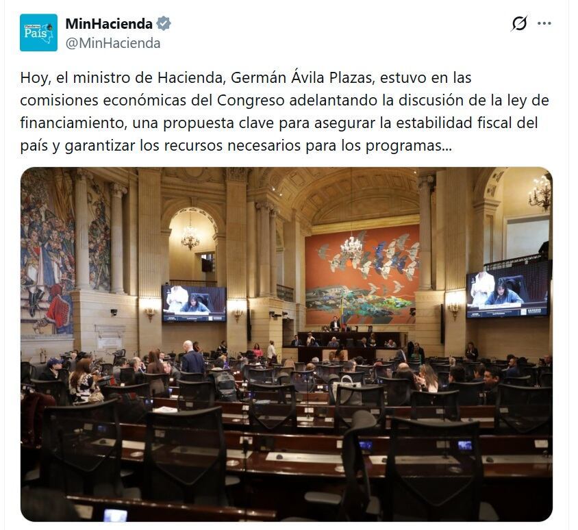 Germán Ávila, ministro de Hacienda, dice que la reforma tributaria es clave para la estabilidad fiscal de Colombia - crédito @MinHacienda/X