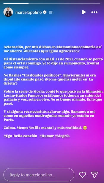 Polino respondió el contraataque de la artista (Instagram)