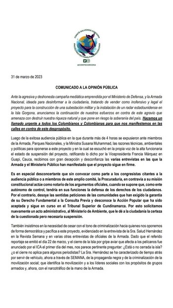 Comunicado por el Comité Salvemos