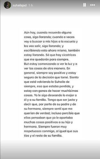 “Por parte de su padre y de su hermano, siempre sentí que me querían de verdad”, escribió Suhaila Jad en Instagram.
