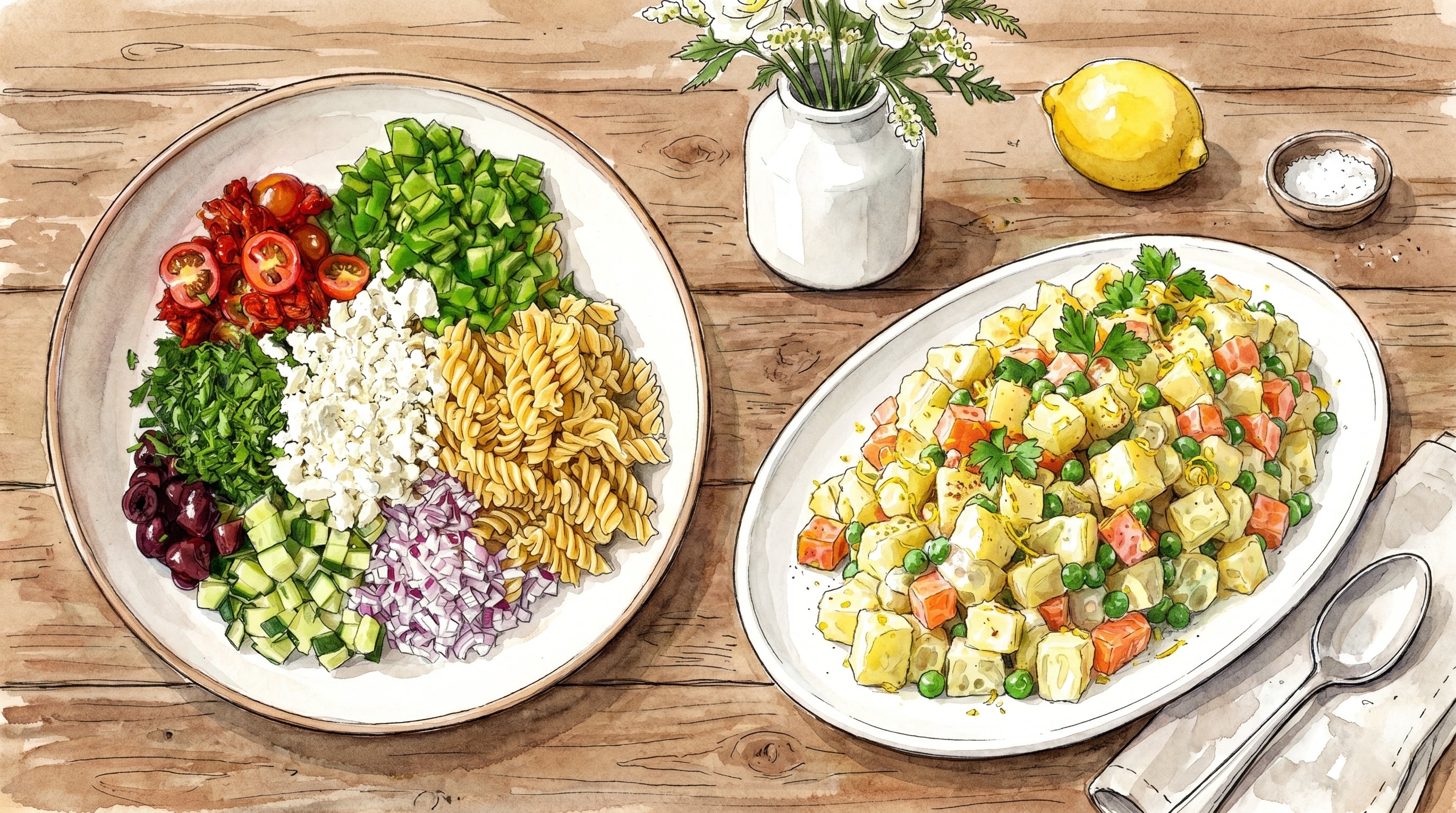 La ensalada de pasta y la ensalada de papa se adaptan con cambios simples en ingredientes y porciones. (Imagen Ilustrativa Infobae)