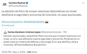 Cambio Radical sobre decisión del
