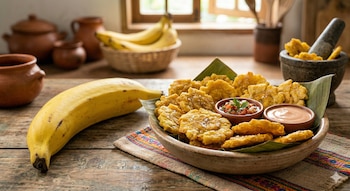 El plátano macho, ingrediente esencial en la cocina caribeña, rara vez se encuentra en las verdulerías de Argentina - crédito visuales Infobae IA / Gemini