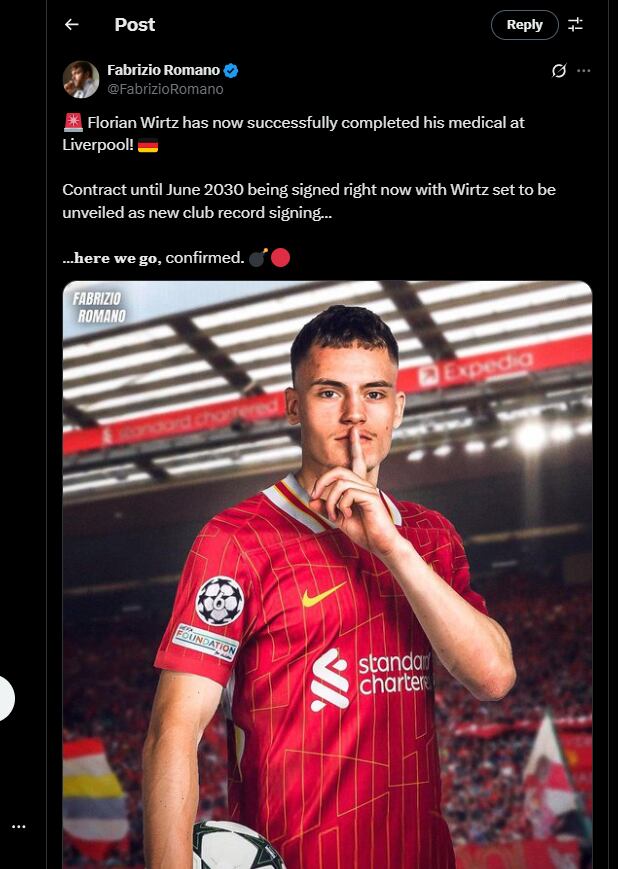 Así lo confirmó el periodista especializado en fichajes la llegada del volante alemán-crédito @FabrizioRomano/X