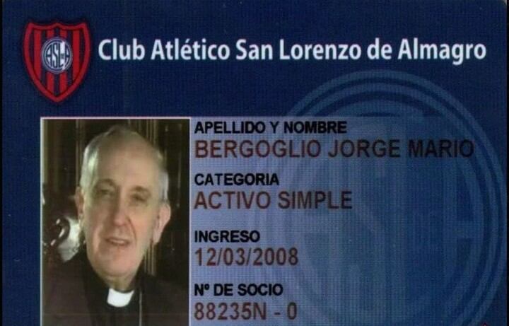 Credencial de socio papa Francisco en el club San Lorenzo de Almagro en Argentina - crédito Club Atlético San Lorenzo de Almagro
