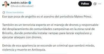 El mandatario regional sostuvo que el detenido buscaba instalar rampas para lanzar explosivos y ejecutar incursiones con esos dispositivos en la zona rural, y lo vinculó además con hechos de violencia en la región - crédito captura de pantalla @AndresJRendonC