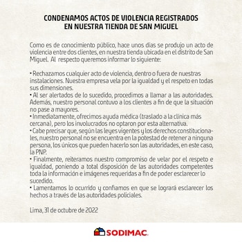 Comunicado de Sodimac