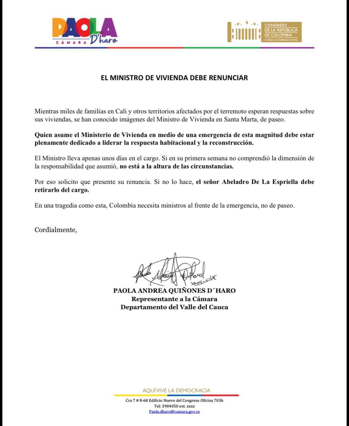 Las reclamaciones oficiales piden atención del nuevo presidente - crédito @Paola_Dharo / X