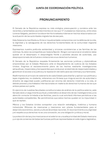 Comunicado oficial Senado de la República,
