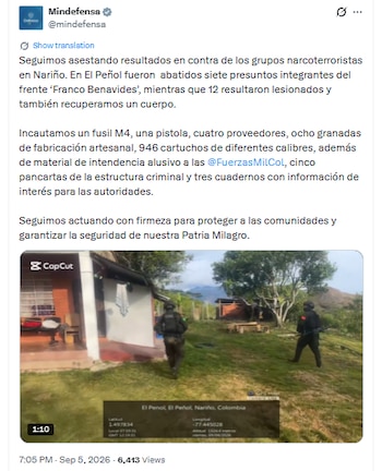 Ministerio de Defensa confirmó ofensivas contra grupos terroristas en el sur del país - crédito Ministerio de Defensa