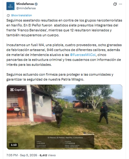Ministerio de Defensa confirmó ofensivas contra grupos terroristas en el sur del país - crédito Ministerio de Defensa