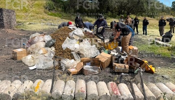 La destrucción fue realizada en las instalaciones del Campo Militar 37-A, en San Juan Teotihuacán, Estado de México. Crédito: FGR