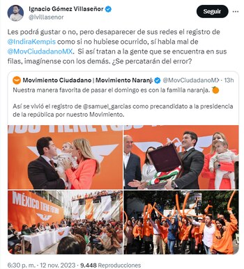 Critican a MC por supuesta cargada política a favor de Samuel García en el proceso interno del partido naranja