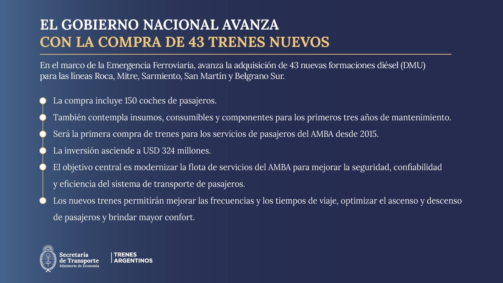 El acuerdo comercial garantiza la provisión de insumos y el mantenimiento técnico del material rodante durante tres años (Trenes Argentinos)