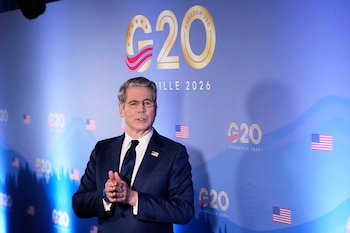 El secretario del Tesoro estadounidense Scott Bessent en la reunión del G20 en Asheville, Carolina del Norte, el 1 de septiembre del 2026 (AP/Gerald Herbert)